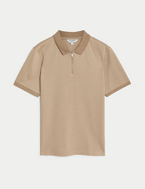 Pure Cotton Textured Half Zip Polo Shirt Image 2 of 5