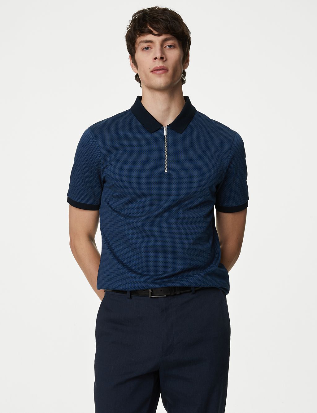 Pure Cotton Textured Half Zip Polo Shirt 3 of 6