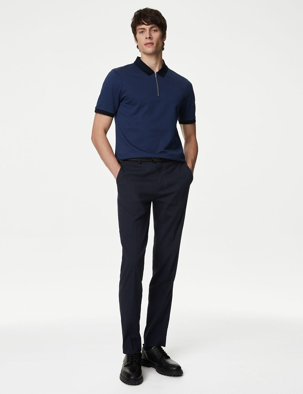 Pure Cotton Textured Half Zip Polo Shirt 4 of 6