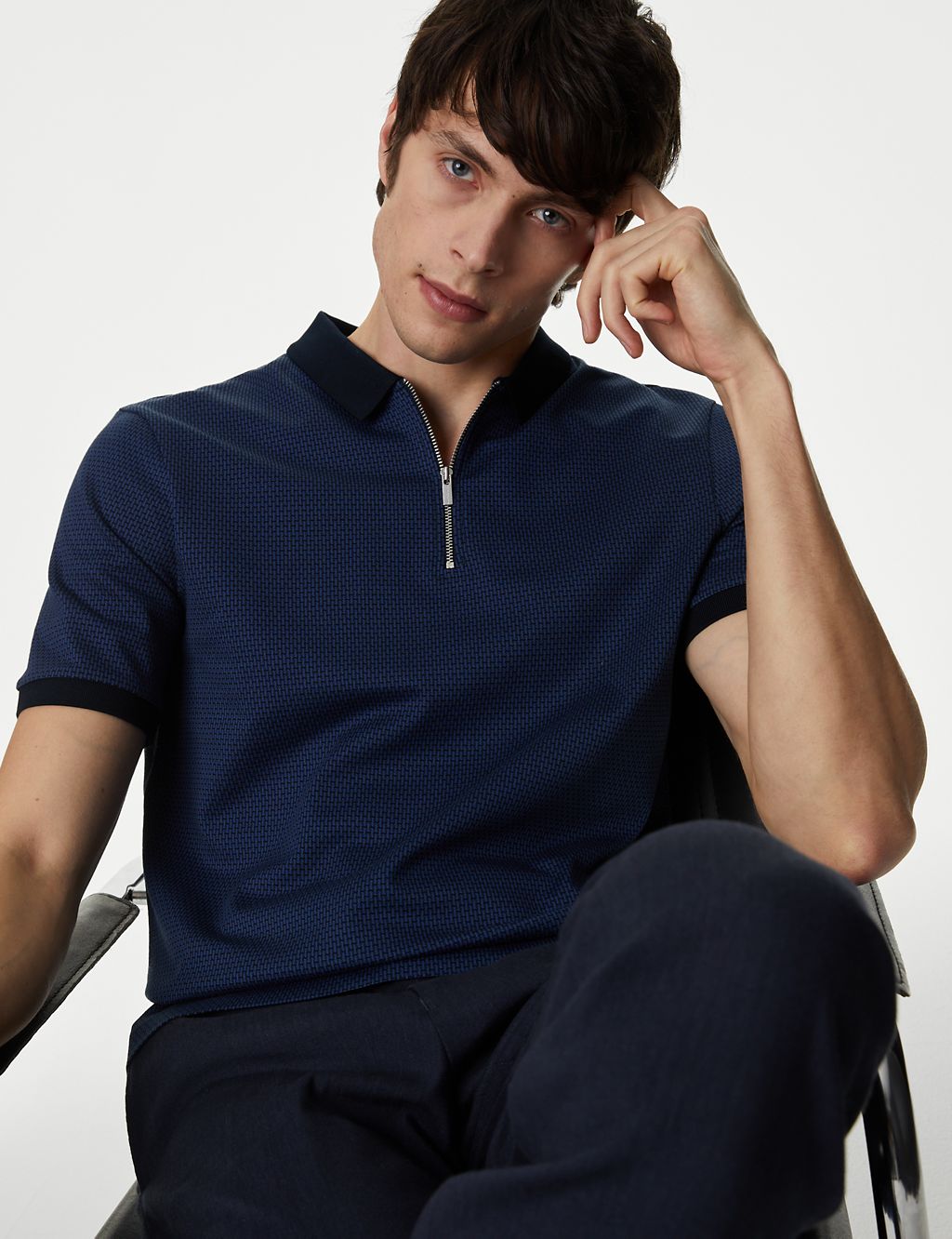 Pure Cotton Textured Half Zip Polo Shirt 5 of 6