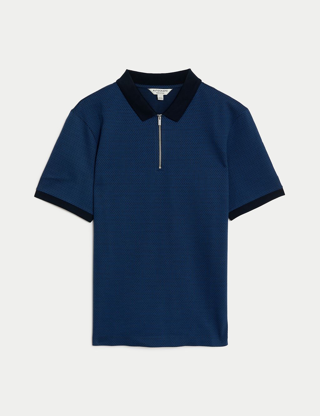 Pure Cotton Textured Half Zip Polo Shirt 1 of 6