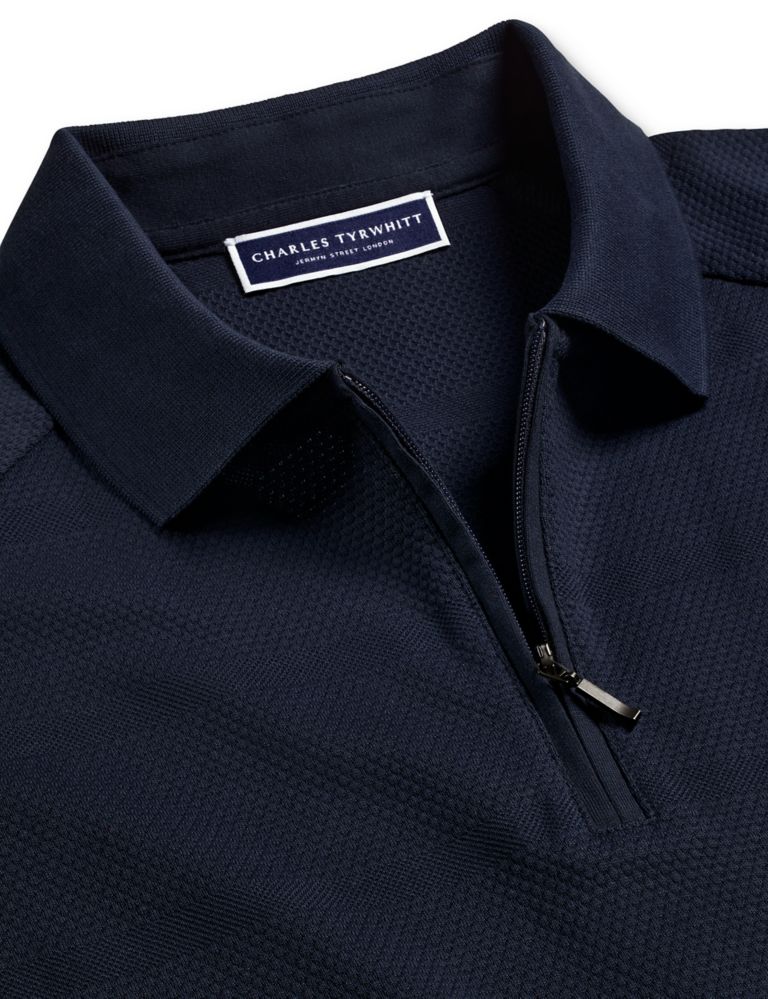 Pure Cotton Textured Half Zip Polo Shirt 4 of 5