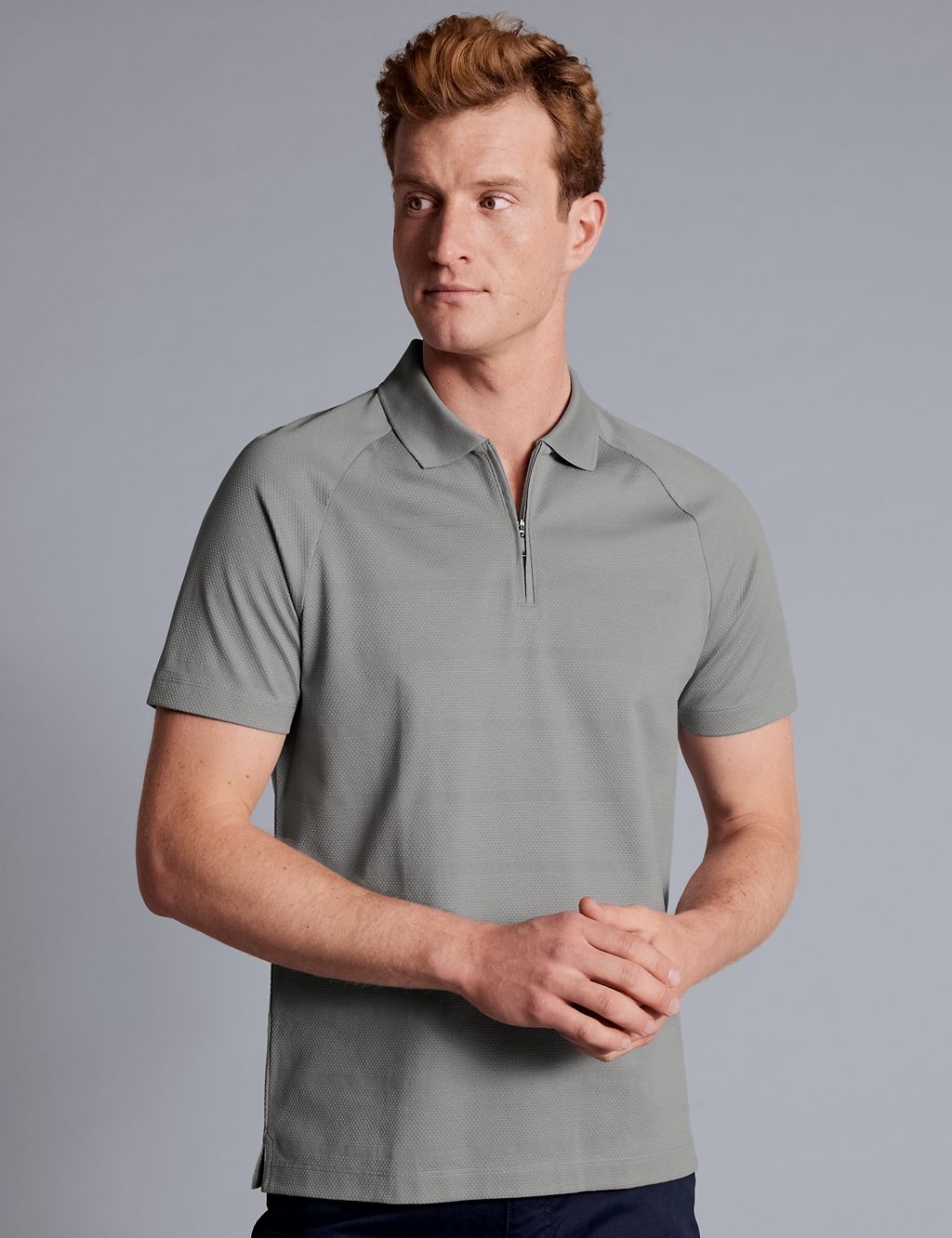 Pure Cotton Textured Half Zip Polo Shirt 3 of 5