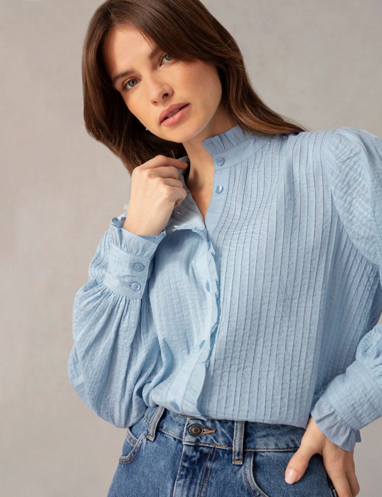 Pure Cotton Textured High Neck Blouse 9 of 10