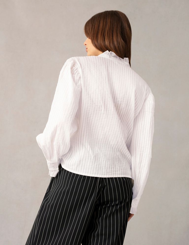 Pure Cotton Textured High Neck Blouse 5 of 8