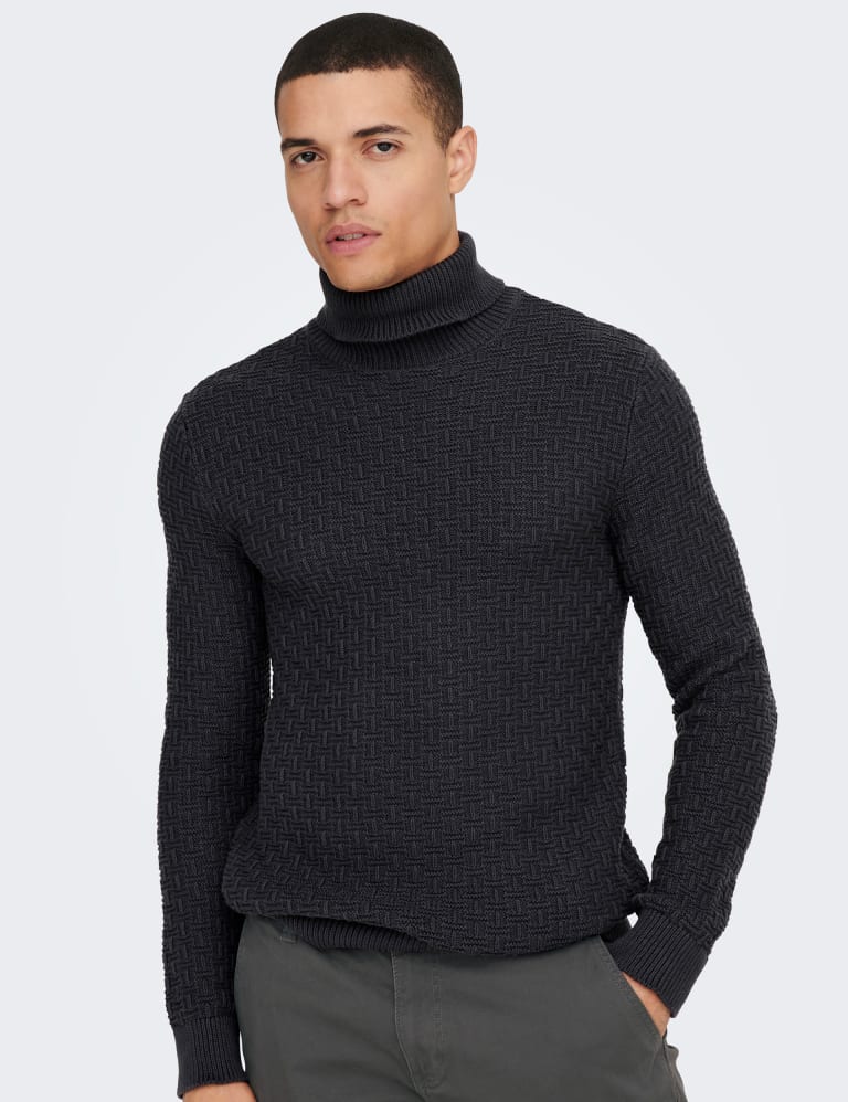 Pure Cotton Textured High Neck Jumper