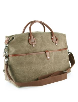 Pure Cotton Textured Holdall with Leather Trim Image 2 of 4
