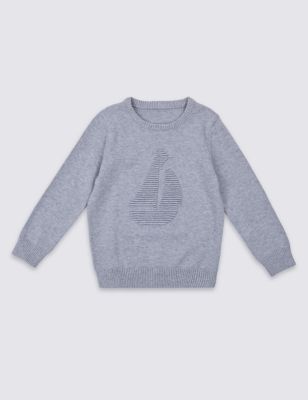Pure Cotton Textured Jumper (3 Months - 5 Years) Image 2 of 3