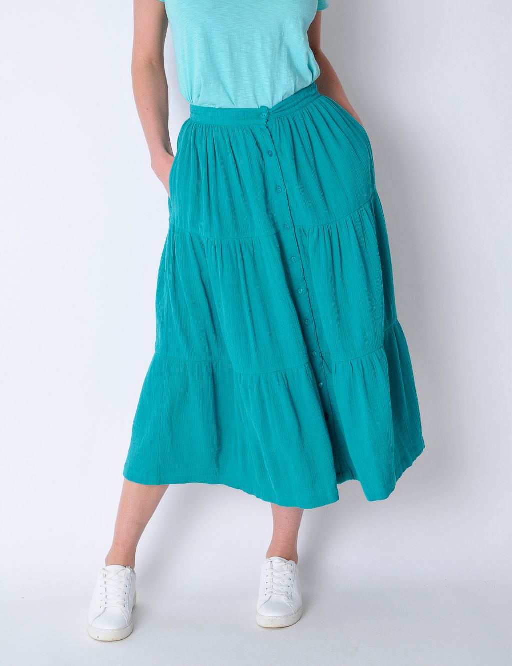 Pure Cotton Textured Midaxi Tiered Skirt 2 of 5