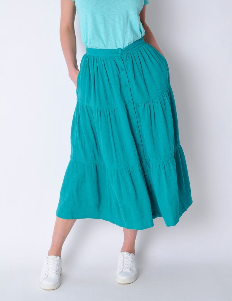 Pure Cotton Textured Midaxi Tiered Skirt 3 of 5