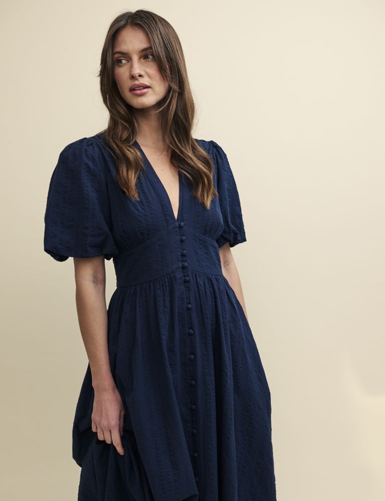 Pure Cotton Textured Midaxi Waisted Dress 4 of 5