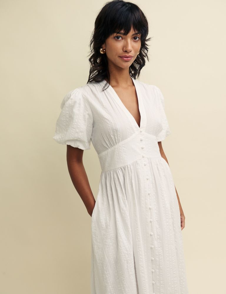 Pure Cotton Textured Midaxi Waisted Dress 3 of 5