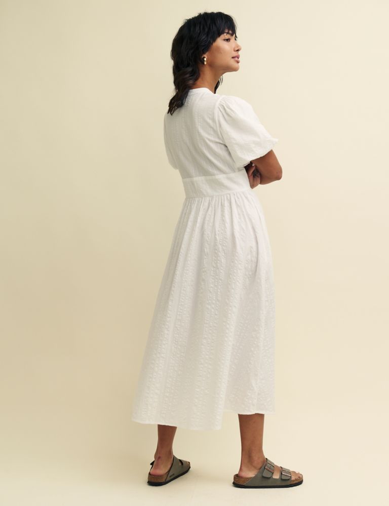 Pure Cotton Textured Midaxi Waisted Dress 4 of 5