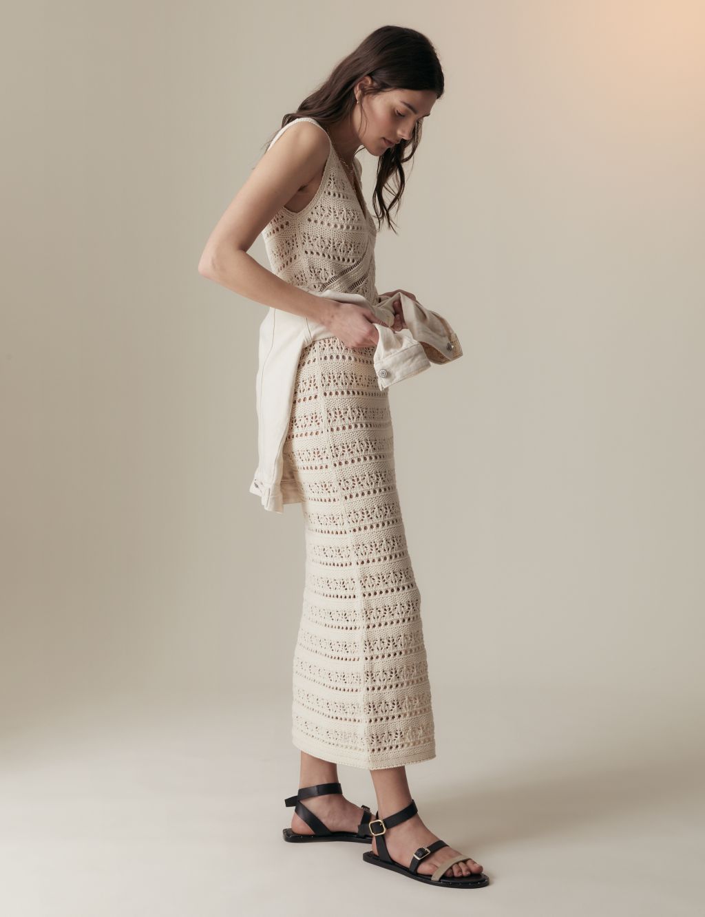 Pure Cotton Textured Midi Knitted Dress 7 of 8