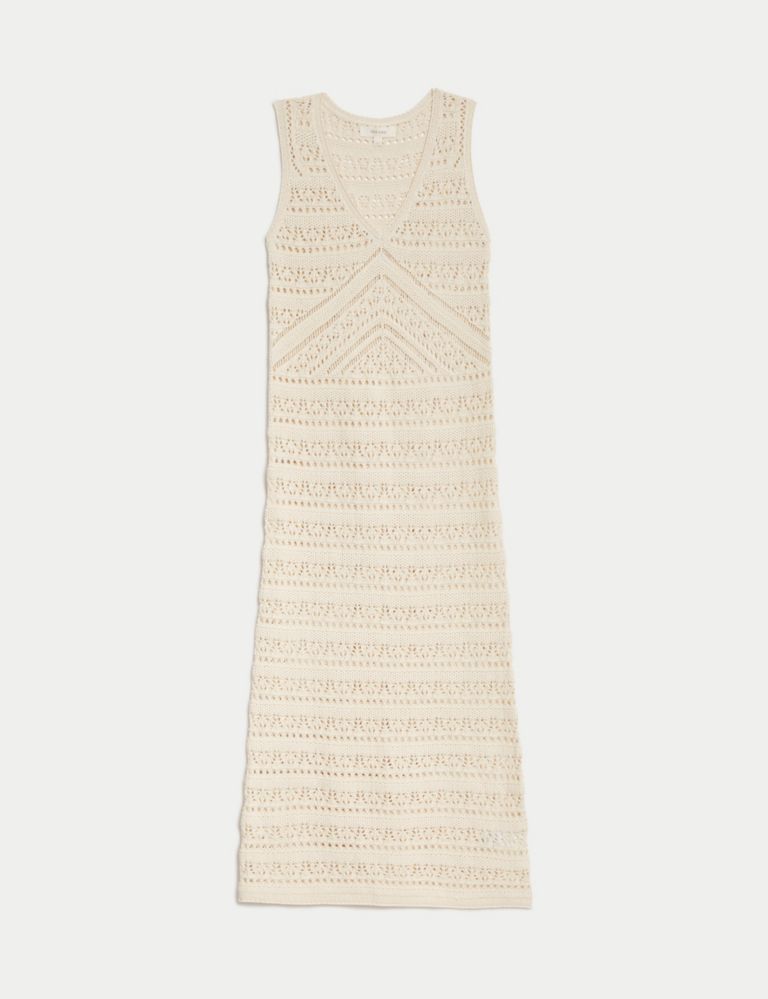 Pure Cotton Textured Midi Knitted Dress 3 of 8