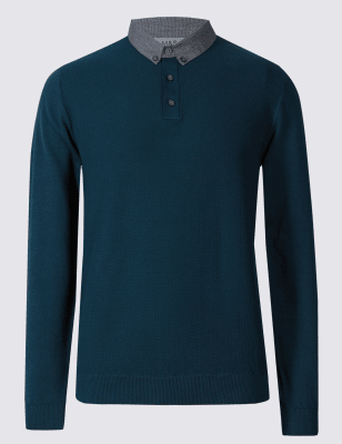 Pure Cotton Textured Mock Shirt Jumper M S Collection M S