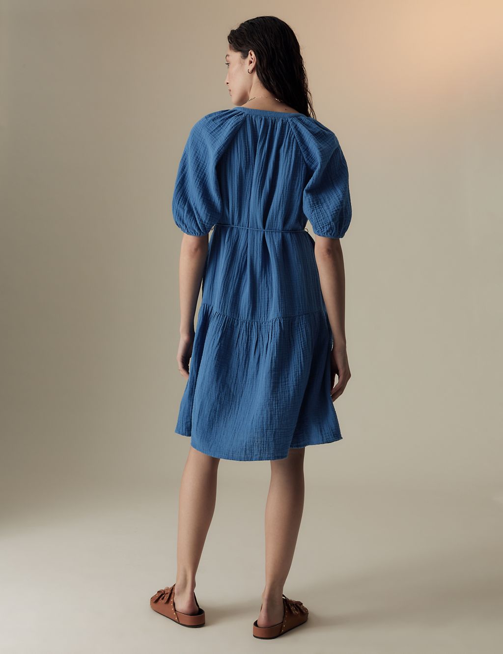 Pure Cotton Textured Notch Neck Tiered Dress 4 of 4