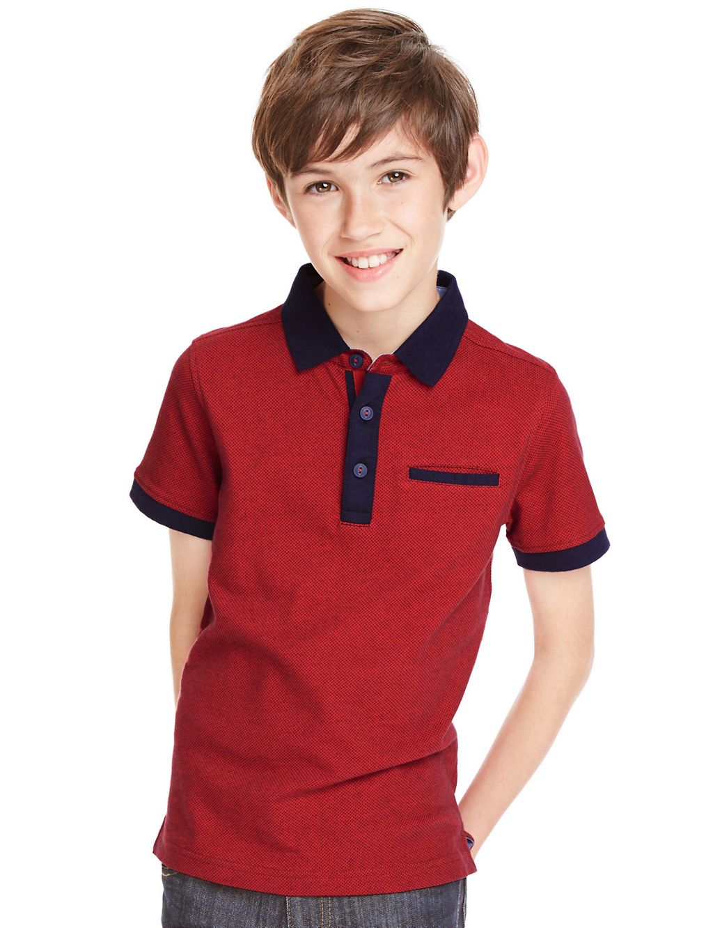 Pure Cotton Textured Polo Shirt (5-14 Years) 3 of 3