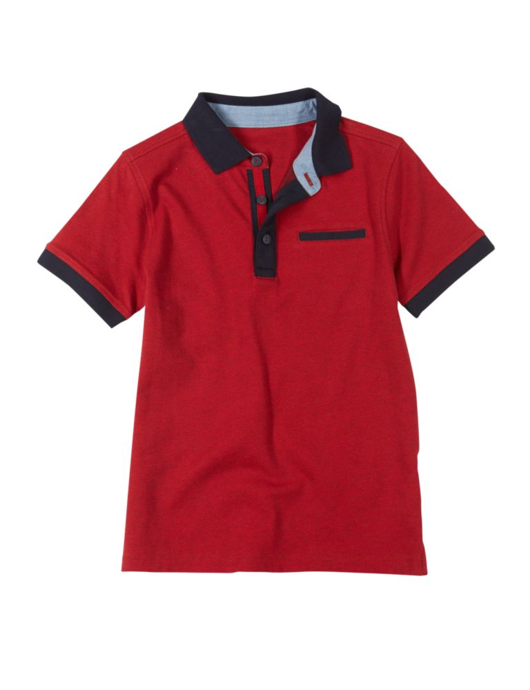 Pure Cotton Textured Polo Shirt (5-14 Years) 2 of 3