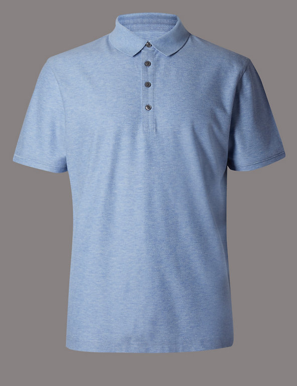 Pure Cotton Textured Polo Shirt Image 1 of 2