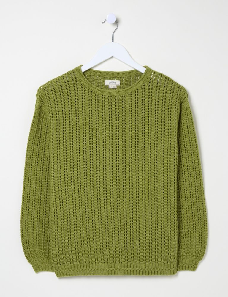 Pure Cotton Textured Ribbed Crew Neck Jumper 2 of 5