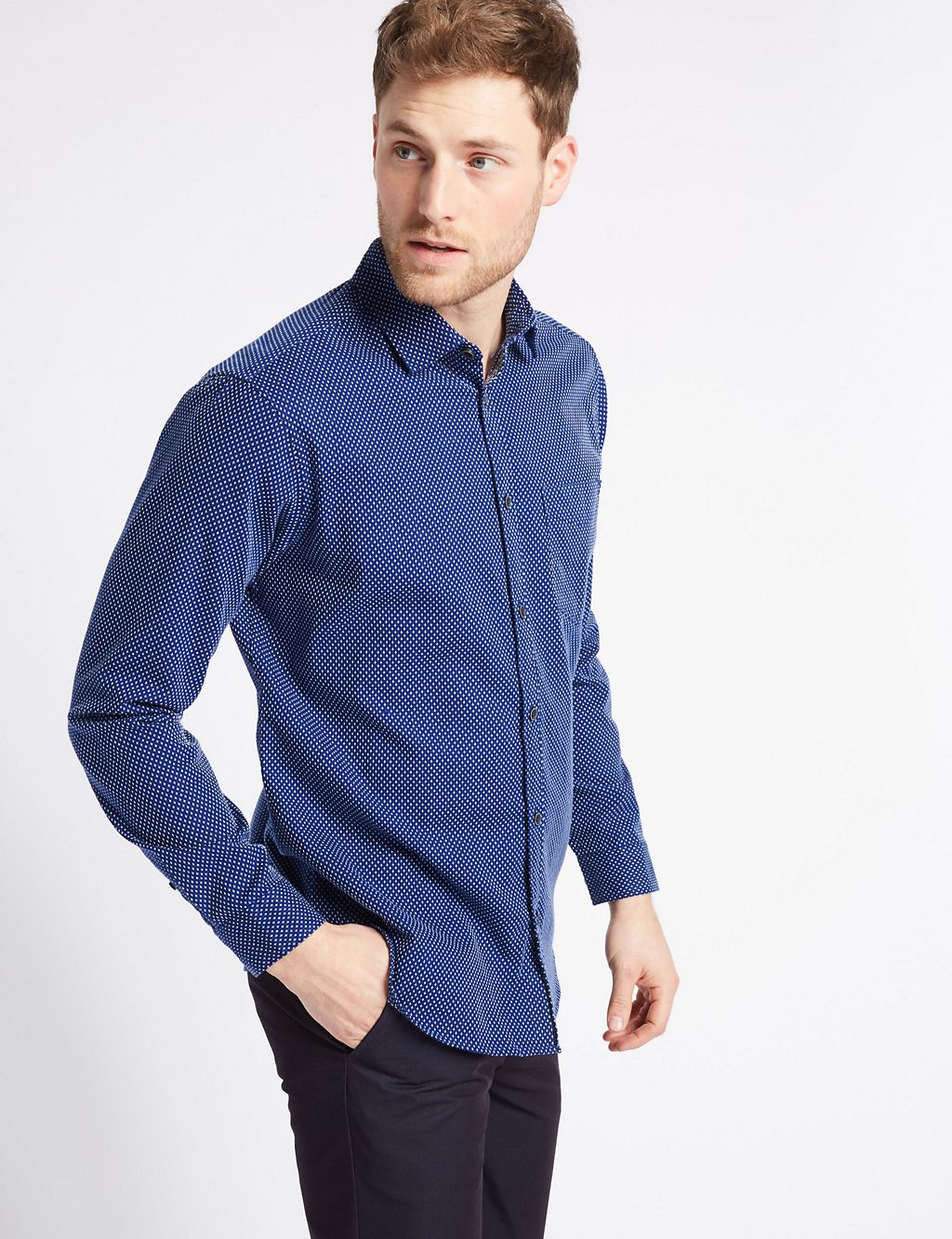 Pure Cotton Textured Shirt with Pocket 3 of 5