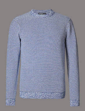 Pure Cotton Textured Slim Fit Jumper Image 2 of 4