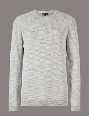 Pure Cotton Textured Slim Fit Jumper Image 2 of 5
