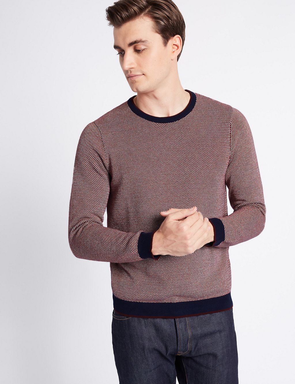 Pure Cotton Textured Slim Fit Jumper 3 of 4