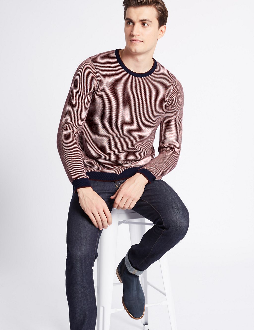 Pure Cotton Textured Slim Fit Jumper 2 of 4