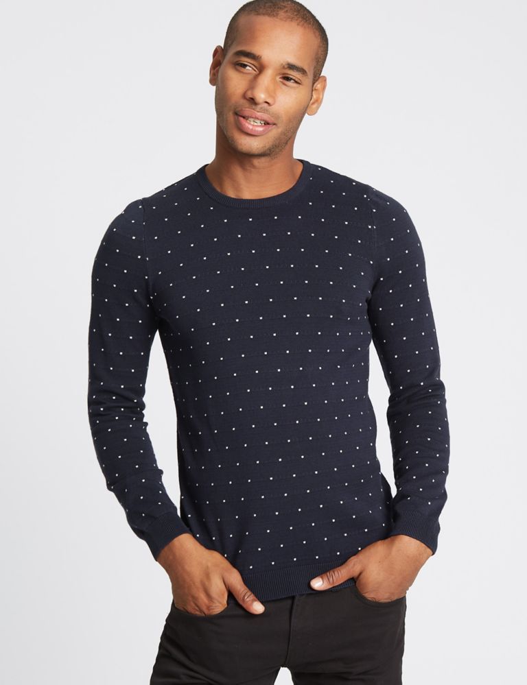 Pure Cotton Textured Slim Fit Jumper 1 of 5