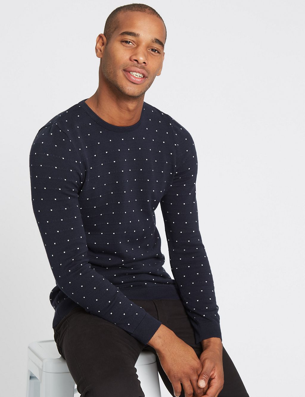 Pure Cotton Textured Slim Fit Jumper 2 of 5