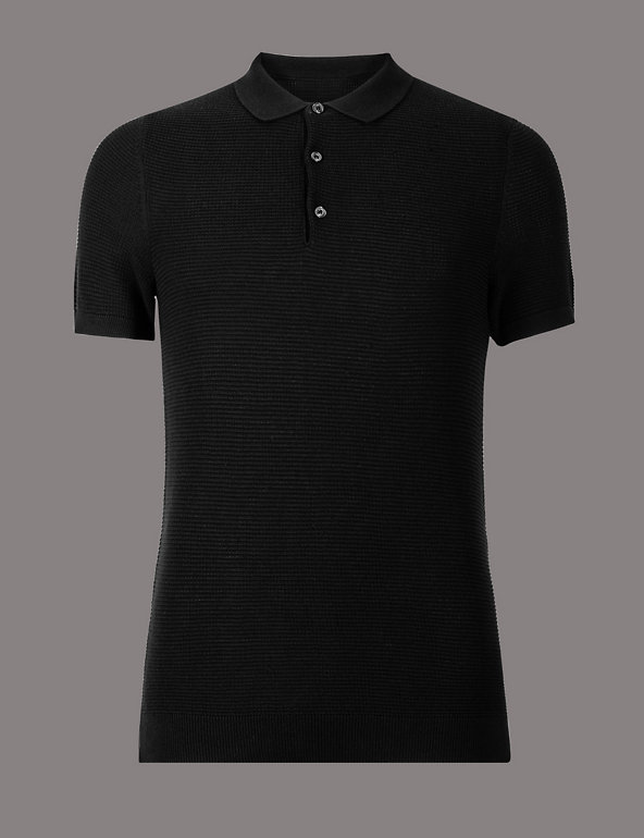 Pure Cotton Textured Slim Fit Polo Shirt Image 1 of 2