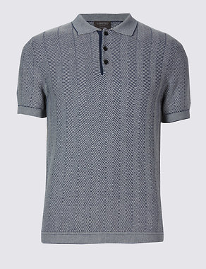 Pure Cotton Textured Slim Fit Polo Shirt Image 2 of 4