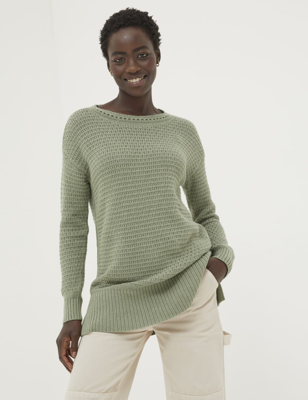 Pure Cotton Textured Split Hem Longline Jumper, FatFace