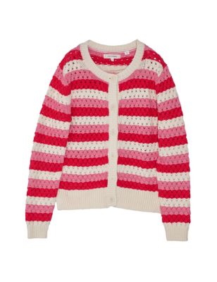 Pure Cotton Textured Striped Cardigan Image 2 of 4