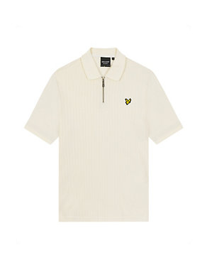 Pure Cotton Textured Striped Half Zip Polo Image 2 of 5