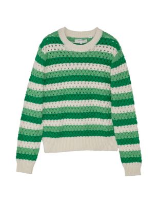 Pure Cotton Textured Striped Jumper Image 2 of 5
