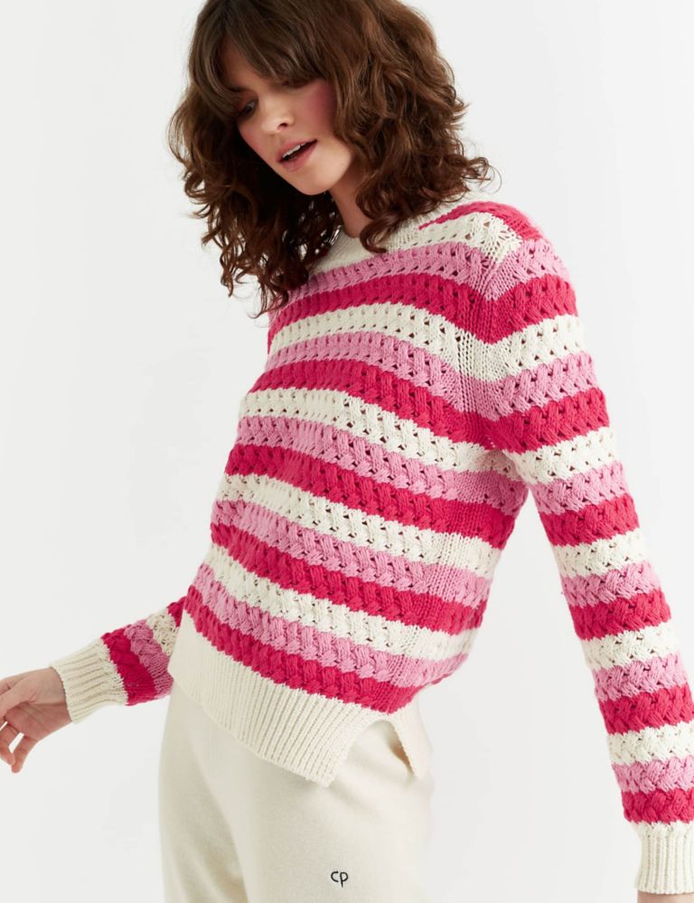 Pure Cotton Textured Striped Jumper 4 of 4