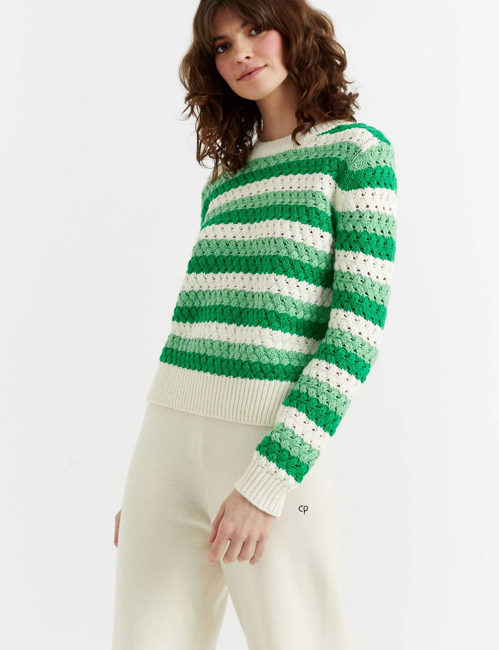 Pure Cotton Textured Striped Jumper 2 of 5