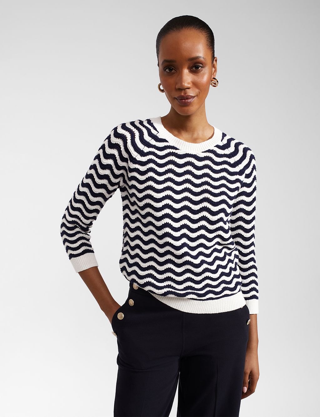 Pure Cotton Textured Striped Jumper 3 of 7