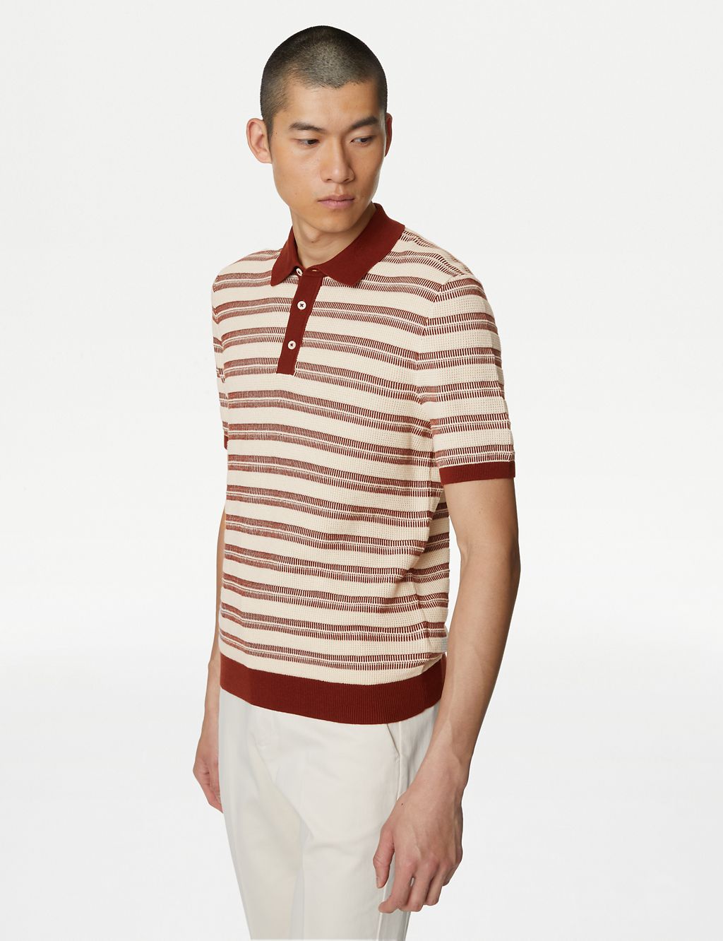 Pure Cotton Textured Striped Knitted Polo Shirt 3 of 5