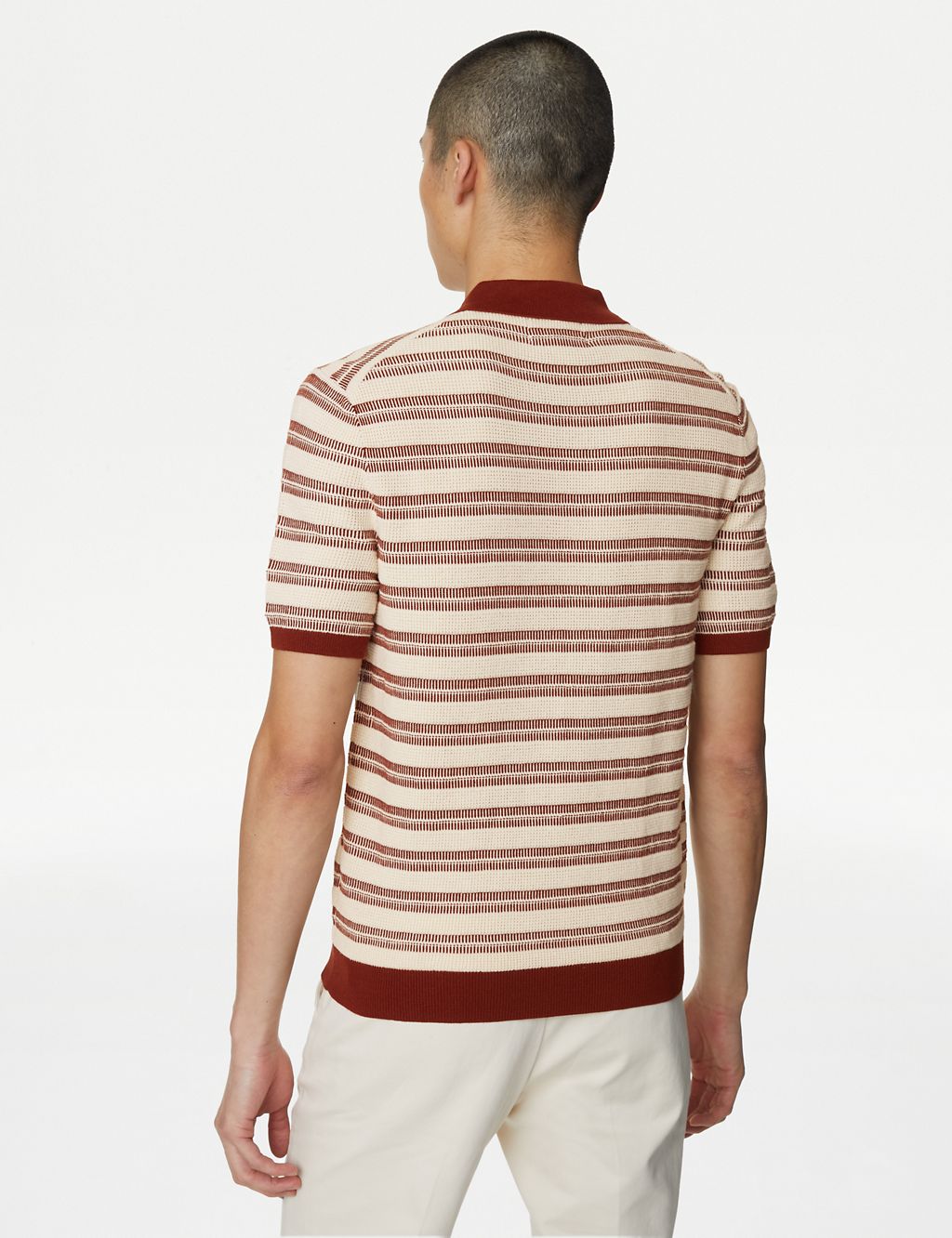 Pure Cotton Textured Striped Knitted Polo Shirt 5 of 5