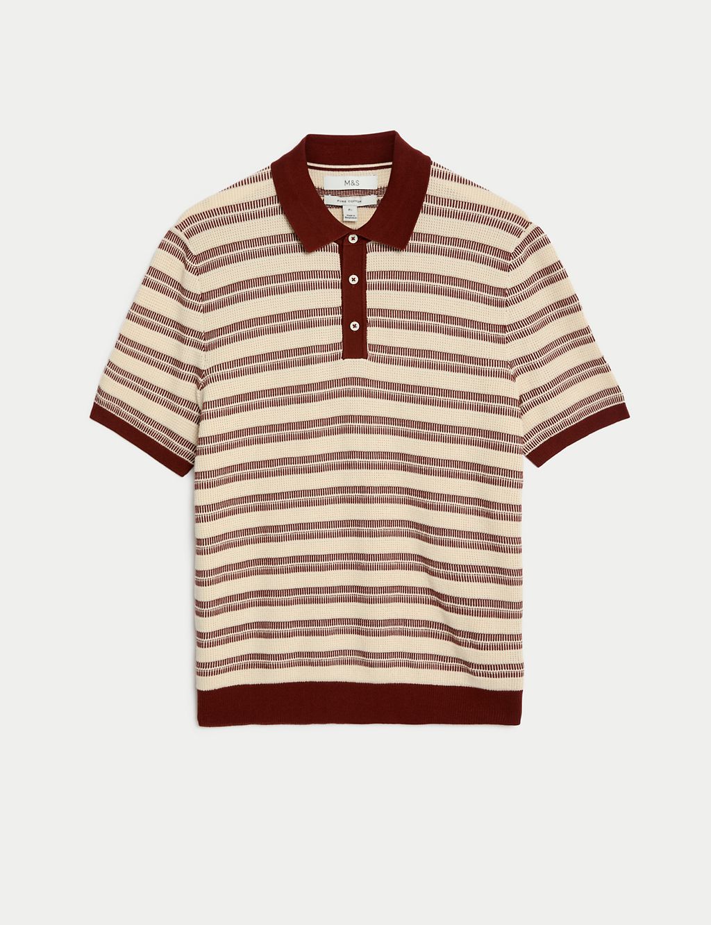 Pure Cotton Textured Striped Knitted Polo Shirt 1 of 5