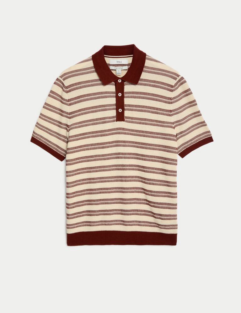Pure Cotton Textured Striped Knitted Polo Shirt 2 of 5