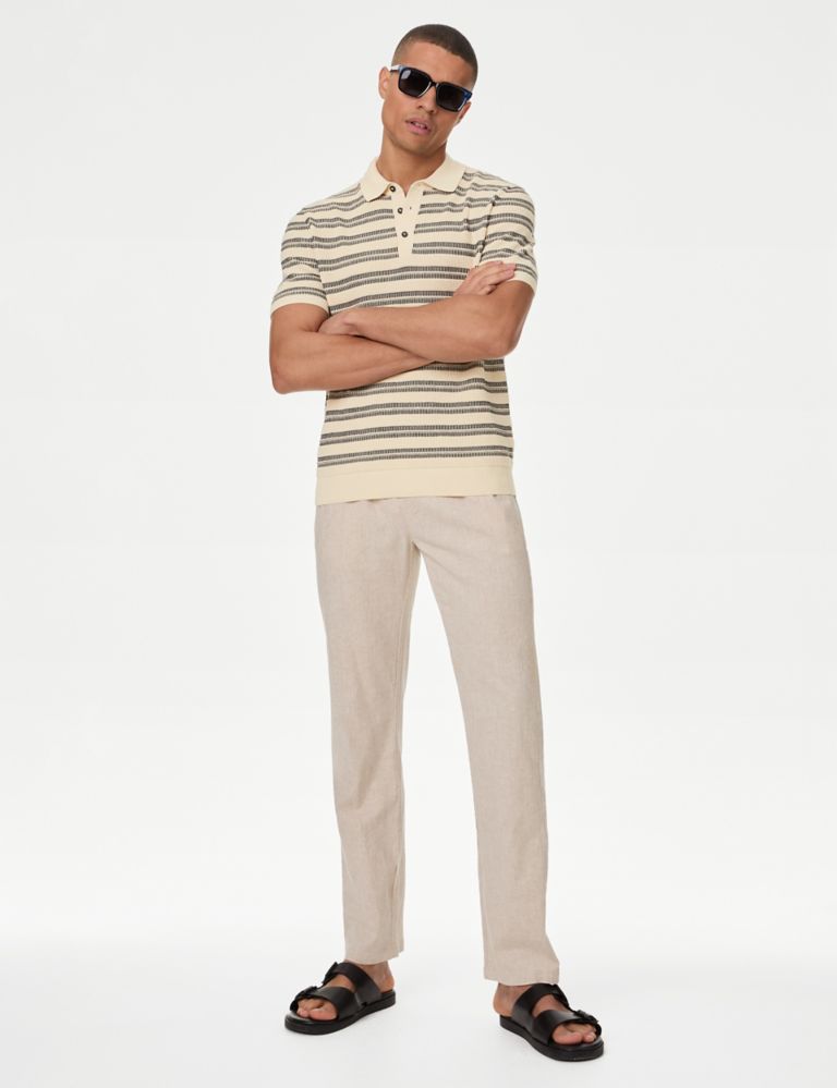 Pure Cotton Textured Striped Knitted Polo Shirt 3 of 5