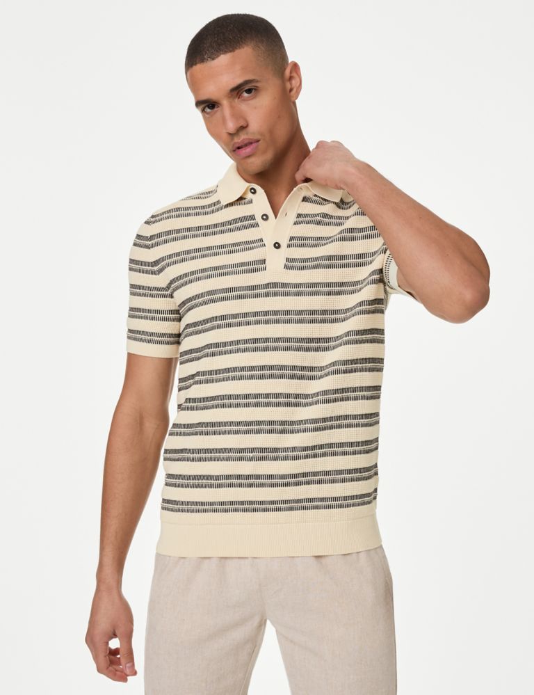 Pure Cotton Textured Striped Knitted Polo Shirt 4 of 5