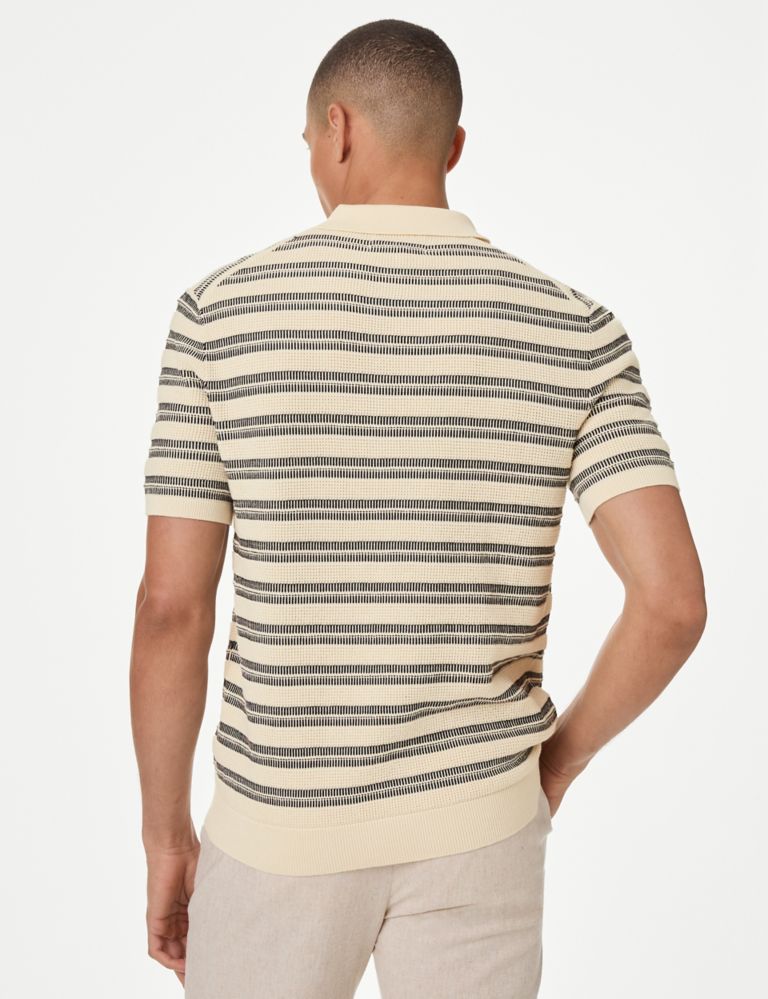 Pure Cotton Textured Striped Knitted Polo Shirt 5 of 5