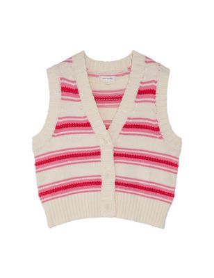 Pure Cotton Textured Striped Knitted Vest Image 2 of 5