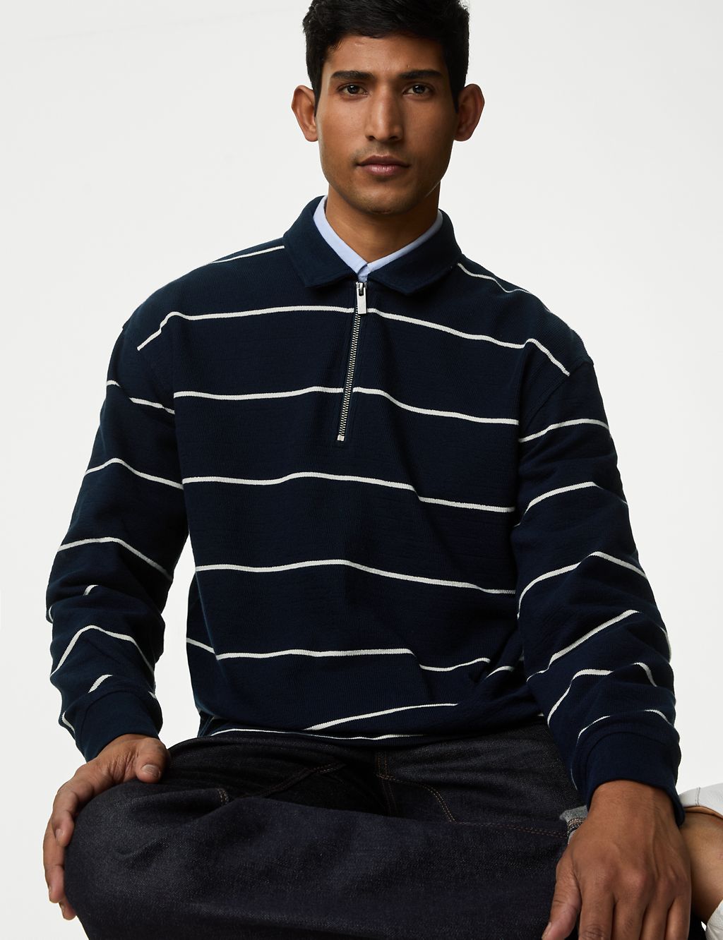 Pure Cotton Textured Striped Polo Shirt 2 of 5